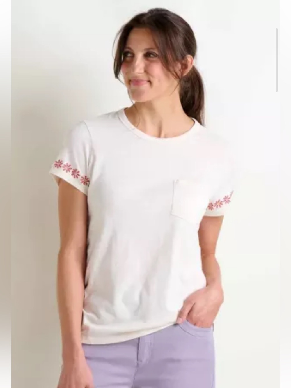 Toad&Co Primo Organic Cotton Embroidered Crew Pocket Tee. Size Large.